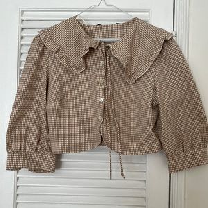 Zara Collared Cropped Gingham Blouse